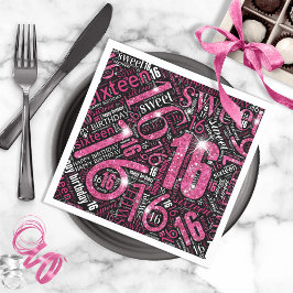 Servilleta De Papel Dulce Dieciséis Sparkle Word Cloud Blk rosa ID265