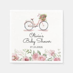 Servilleta De Papel Dulce Ducha de Bebé Niña en Bicicleta Vintage Rosa