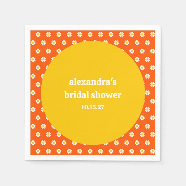 Servilleta De Papel Dulce ducha de novia vintage de margaritas naranja (Anverso)