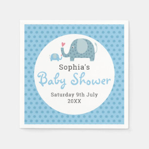 Servilleta De Papel Dulce Elefantes de Lunares Azules para Baby Shower