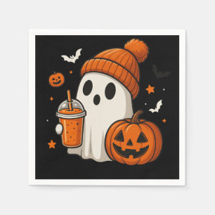 Servilleta De Papel Dulce Fantasma de Halloween con Calabaza y Bebida