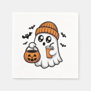 Servilleta De Papel Dulce Fantasma de Halloween Gorro Naranja Espíritu