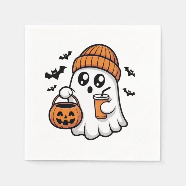 Servilleta De Papel Dulce Fantasma de Halloween Gorro Naranja Espíritu (Anverso)