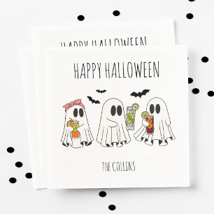 Servilleta De Papel Dulce Fantasma Retro y Cócteles Feliz Halloween