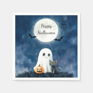 Servilleta De Papel Dulce Fantasma y Gato Negro Halloween
