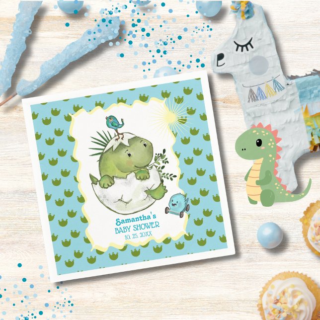 Servilleta De Papel Dulce Fiesta de Bebé de Dino Rompiendo el Cascarón ( Cute Hatching Dino Baby Shower Paper Cups Napkin)