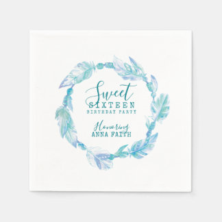 Servilleta De Papel Dulce fiesta de cumpleaños boho art aqua paper