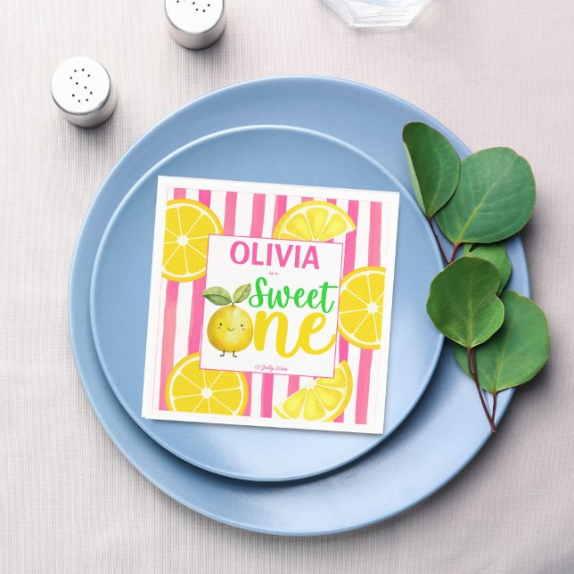Servilleta De Papel Dulce fiesta de cumpleaños de limonada rosa (Sweet one pink lemonade lemons summer girls birthday party personalized printed napkins table decor)