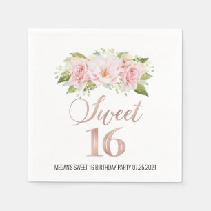 Servilleta De Papel Dulce floral de color rosa dorado Rosa 16 cumpleañ