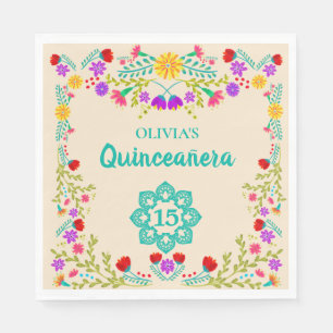Servilleta De Papel Dulce floral mexicano Quinceanera 15 cumpleaños