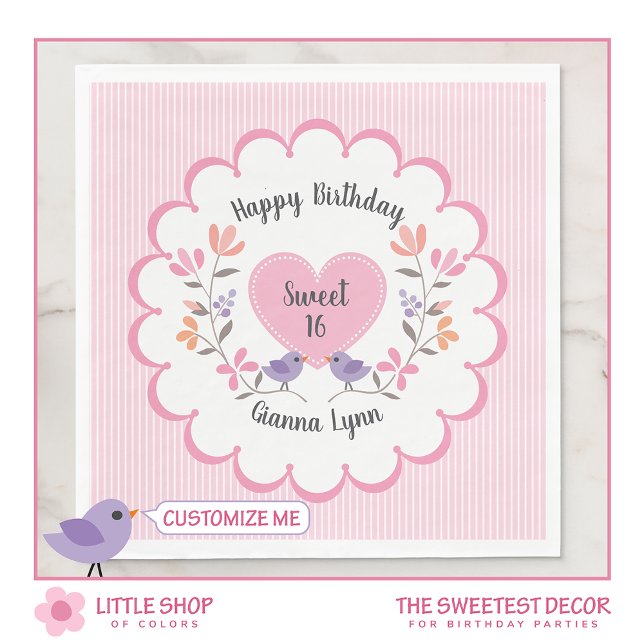 Servilleta De Papel Dulce floral rosa personalizable 16 Fiesta de cump (Subido por el creador)