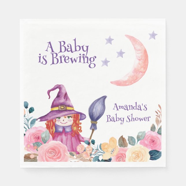 Servilleta De Papel Dulce Flower Witch Cauldron Baby Brewing Shower (Anverso)