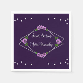 Servilleta De Papel Dulce geométrico morado Rosa plateado 16