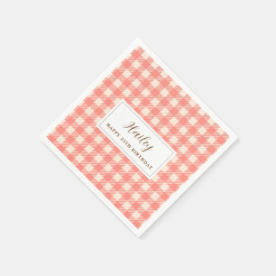 Servilleta De Papel Dulce lindo naranja rosa gingham Paper Napkin