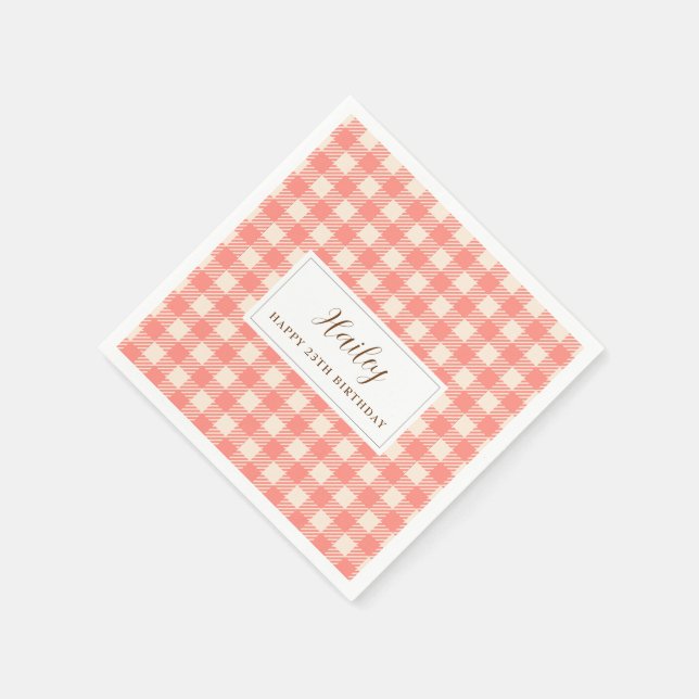 Servilleta De Papel Dulce lindo naranja rosa gingham Paper Napkin (Borde)