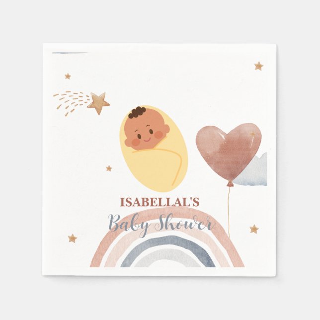 Servilleta De Papel Dulce luna estrella ducha de bebé afroamericana (Anverso)