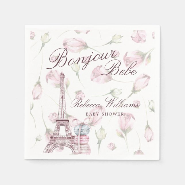 Servilleta De Papel Dulce Macaron Bonjour Bebe Paris Ducha bebé (Anverso)