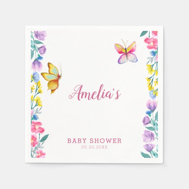Servilleta De Papel Dulce Mariposa Rosa Cumpleaños de Bebé Primavera (Anverso)