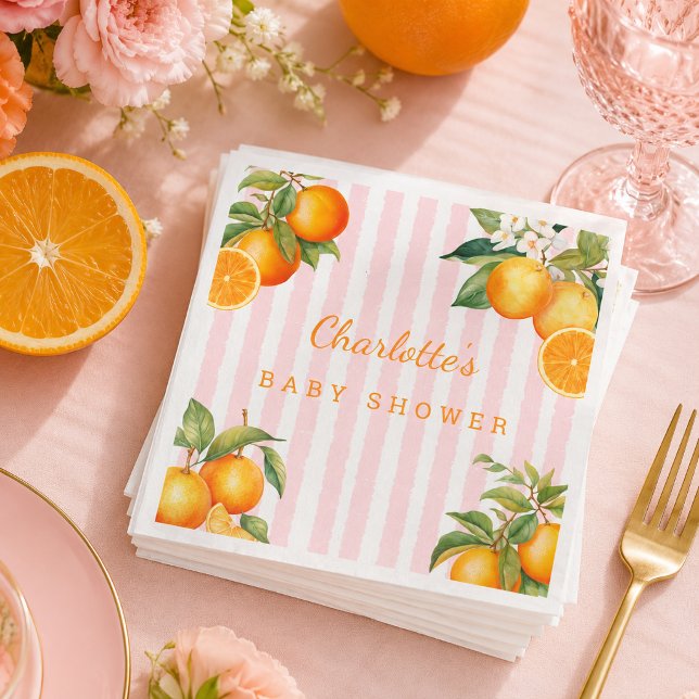 Servilleta De Papel Dulce naranja baby shower cítrico  (Citrus Orange Baby Shower Napkins)