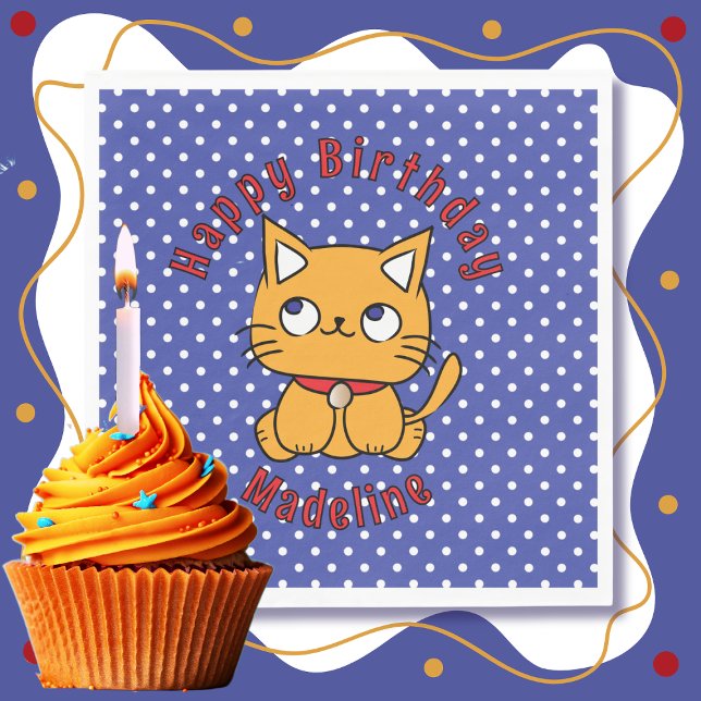 Servilleta De Papel Dulce Naranja Rojo Azul Gato Personalizado Fiesta  (Subido por el creador)