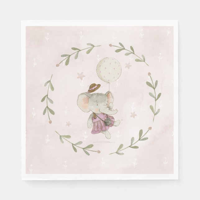 Servilleta De Papel Dulce niña Botanico Boho Elefante Baby Shower (Anverso)