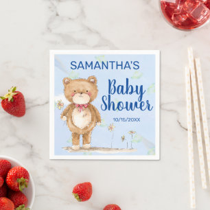 Servilleta De Papel Dulce Oso de Acuarela Azul Niño Baby Shower