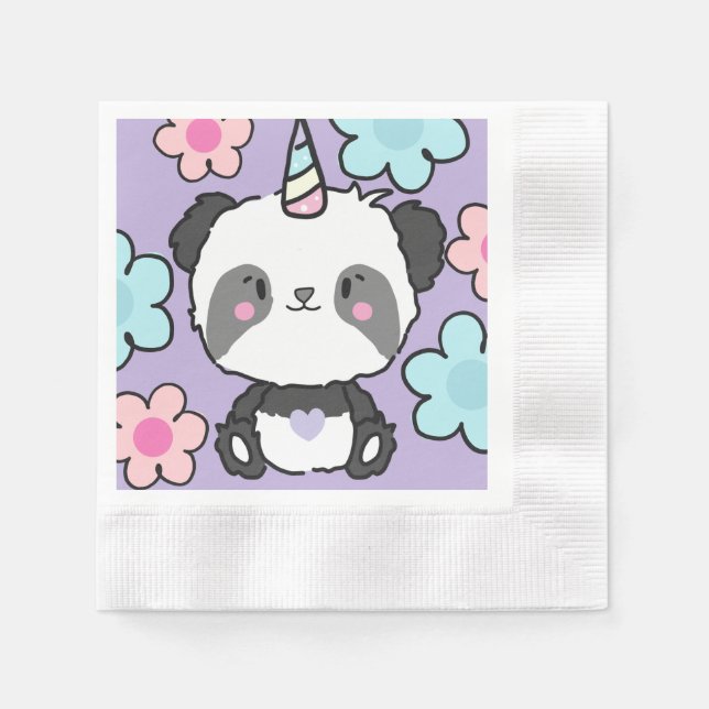 Servilleta De Papel Dulce Panda Unicorn Chicas Rainbow Birday (Anverso)