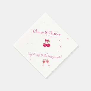 Servilleta De Papel Dulce Pareja de Cerezas Kawaii Rosa y Rojo Boda
