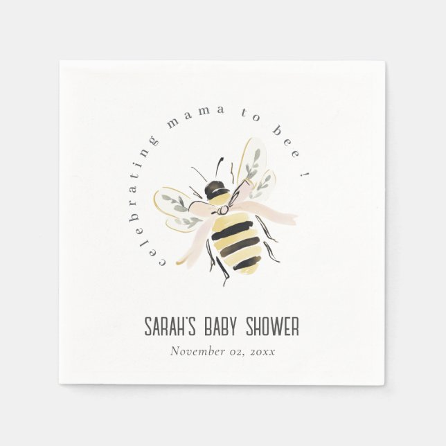 Servilleta De Papel Dulce Pastel Mamá Abeja Fiesta de Bebé Neutral (Anverso)