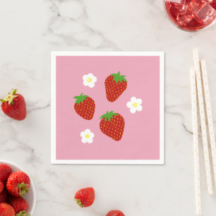 Servilleta De Papel Dulce patrón de fresa en fondo rosa