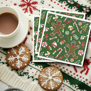Servilleta De Papel Dulce Patrón Navideño Verde Juguetón de Pan de Jen