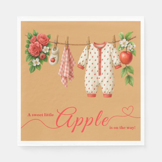 Servilleta De Papel Dulce pequeña manzana Baby Shower | Otoño Rústico  (Anverso)