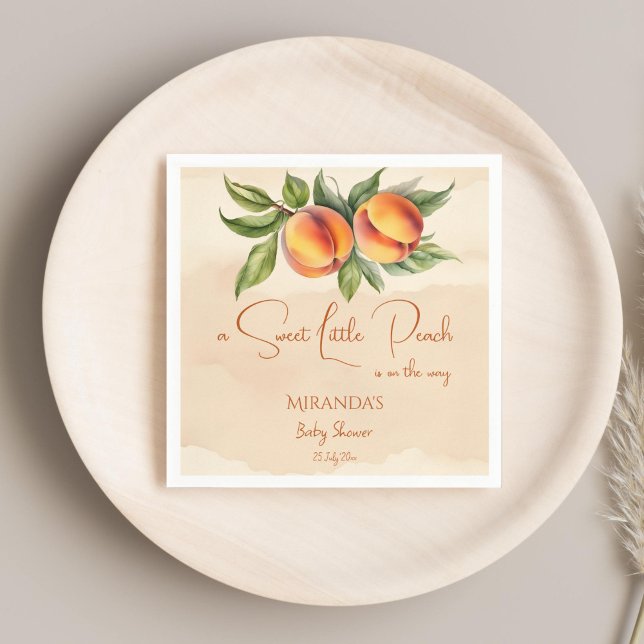 Servilleta De Papel Dulce pequeño durazno para la ducha de bebé (Sweet little peach baby shower printed template napkins personalized tableware decor spring summer)