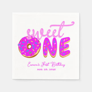 Servilleta De Papel Dulce Primera Cumpleaños de Niña Donut Rosado Con