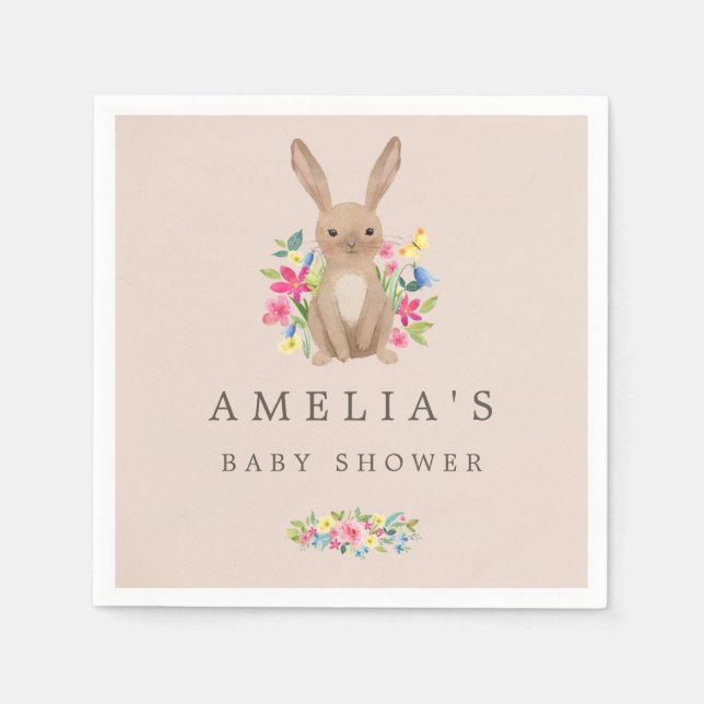Servilleta De Papel Dulce rosado Woodland Bunny Baby Shower Napkin (Anverso)