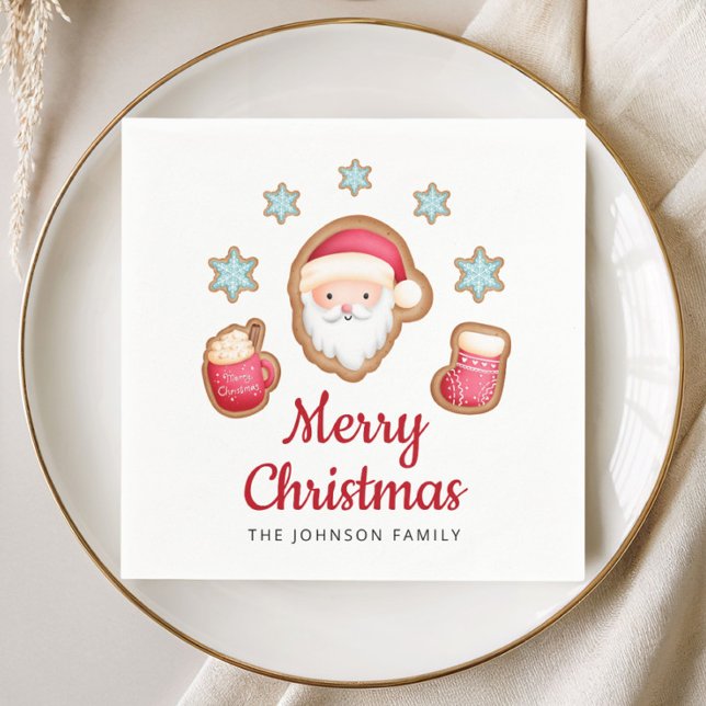 Servilleta De Papel Dulce Santa Rojo Feliz Navidad (Cute Red Santa Merry Christmas Napkins)