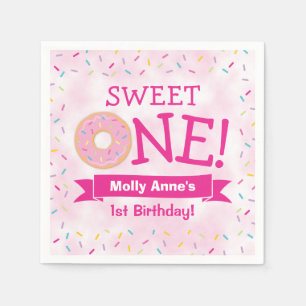Servilleta De Papel Dulce un donut primer cumpleaños Chica rosado