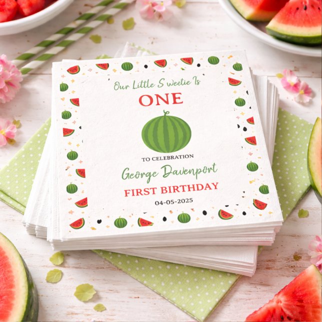 Servilleta De Papel Dulce Uno en una Fiesta de Cumpleaños de Sandía de (Sweet One in a Melon Watermelon 1st Birthday Party Napkins
)