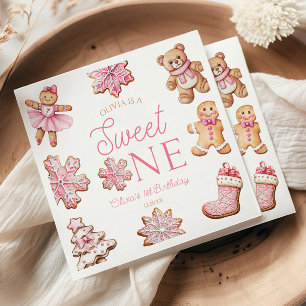 Servilleta De Papel Dulce Uno Pan de Jengibre Rosa Fiesta de Cumpleaño
