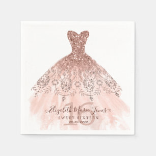 Servilleta De Papel Dulce vestido Purpurina de oro rosa rosa 16 de cum