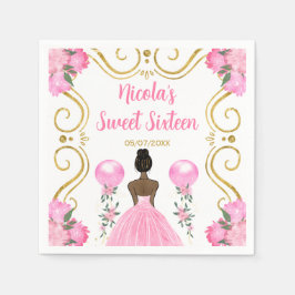 Servilleta De Papel Dulce y dieciséis princesa de piel oscura en rosa