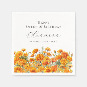 Servilleta De Papel Dulces 16 Flor de Marigold del mes de nacimiento d