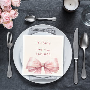 Servilleta De Papel Dulces 16 lazo rosa té de canastilla de marfil