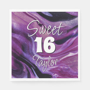 Servilleta De Papel Dulces 16 Mármol Morado Personalizado