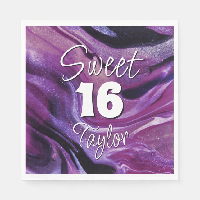 Servilleta De Papel Dulces 16 Mármol Morado Personalizado (Anverso)
