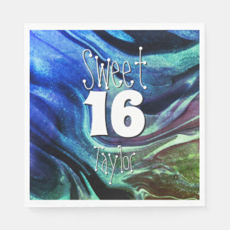 Servilleta De Papel Dulces 16 Verde y Azul Mármol Personalizado