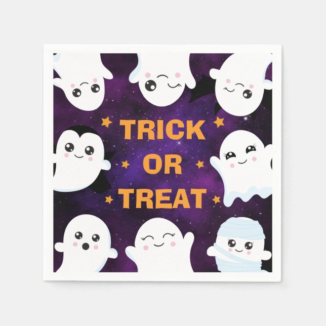 Servilleta De Papel Dulces fantasmas de Halloween Truco o trato (Anverso)
