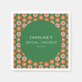 Servilleta De Papel Dulces Flores Retro Rosadas Verdes Bridal Shower P