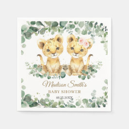Servilleta De Papel Dulces Gemelos Leones Verde Baby Shower 