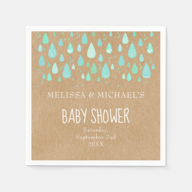 Servilleta De Papel Dulces gotas de lluvia Baby Shower/Sprinkle Rústic (Anverso)